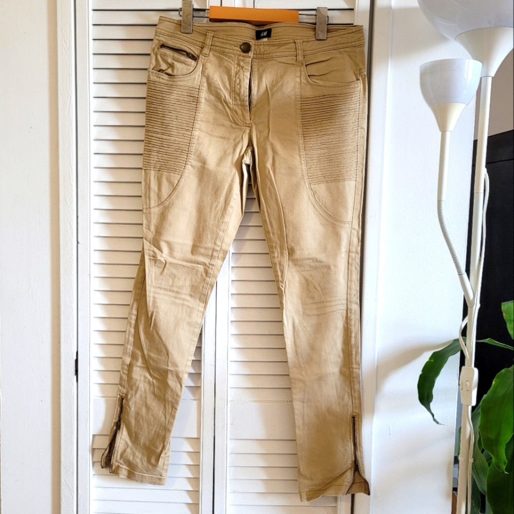 H&M Beige Tan Skinny Jeans Military Look